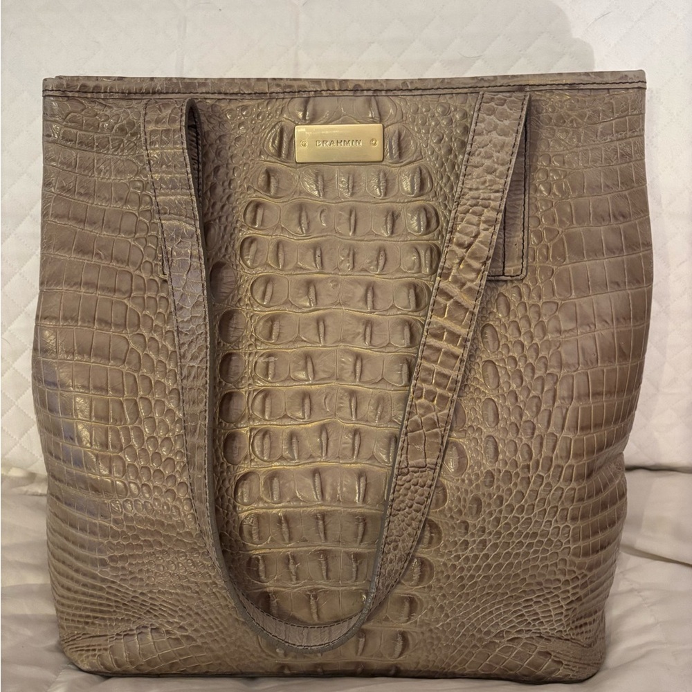 Brahmin Melbourne Taupe Crocodile Embossed Shoulder Tote. Please see all photos.
